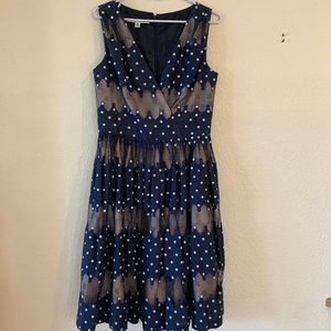 Navy blue polka dot Maggy London dress - size 6